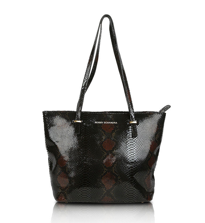 Black-brown-patent-leather-designer-tote-bag