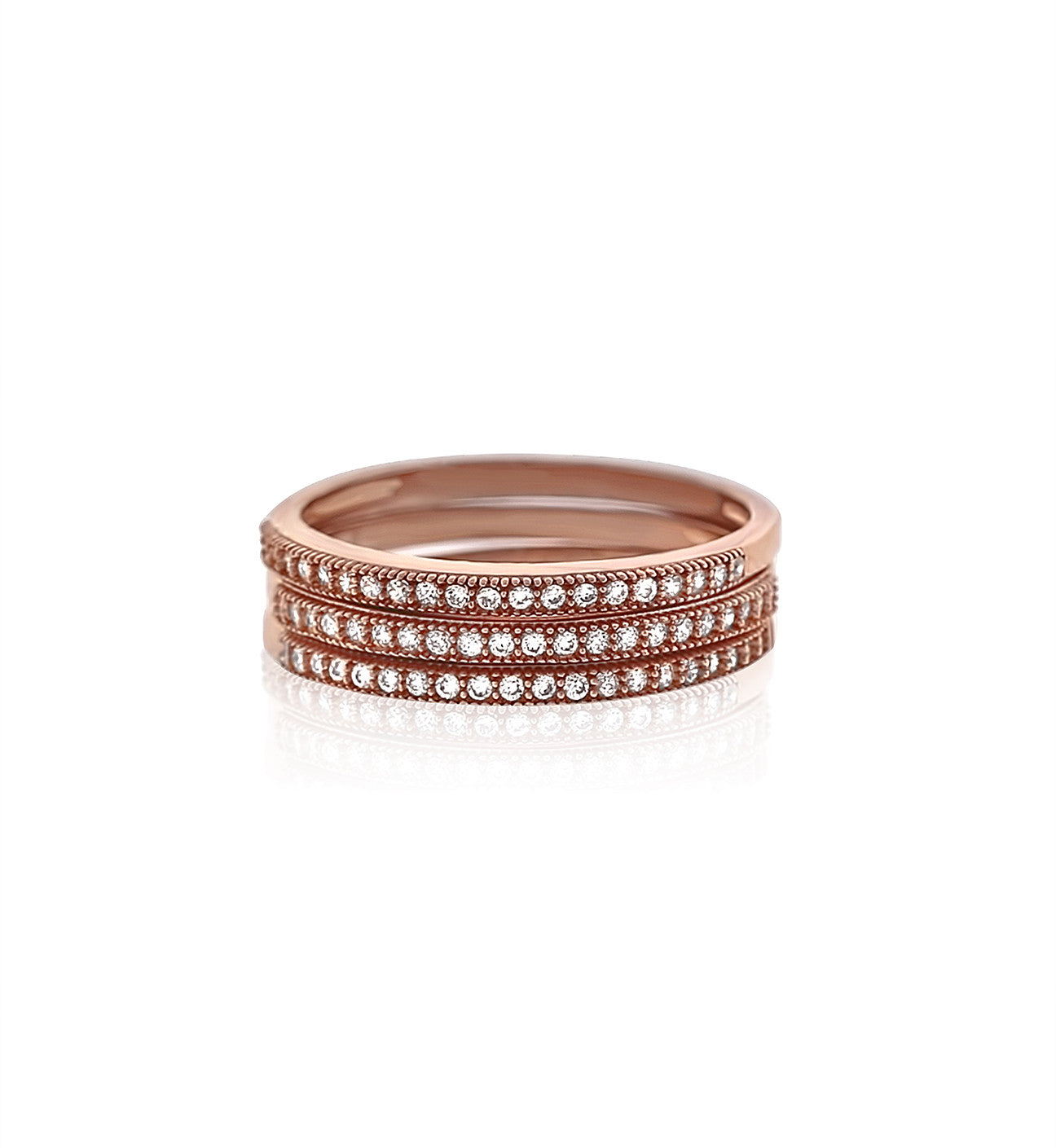 Micropavé rose gold plated silver cz stackable rings