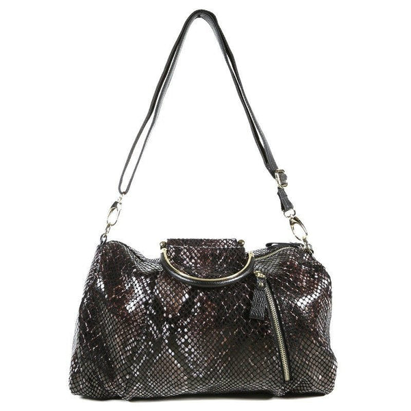 Black Brown Leather Crossbody Messenger Designer Handbag - Schandra