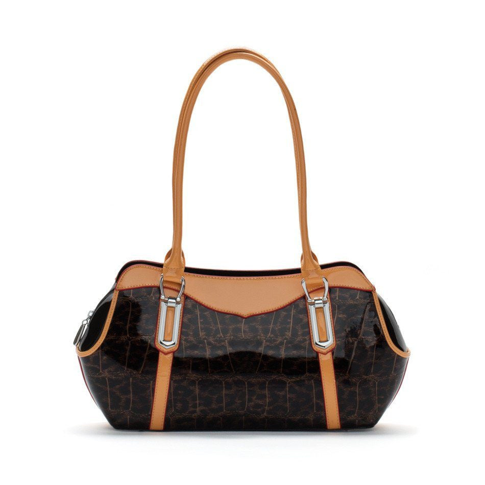 black designer patent leather backpack Brown Black Leopard Print Patent Leather Bag – Schandra