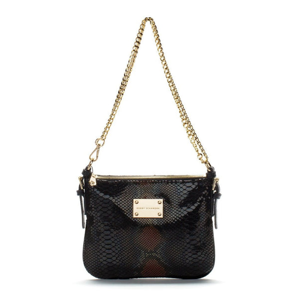 Silver and Black Python Print Leather Crossbody messenger bag - Schandra