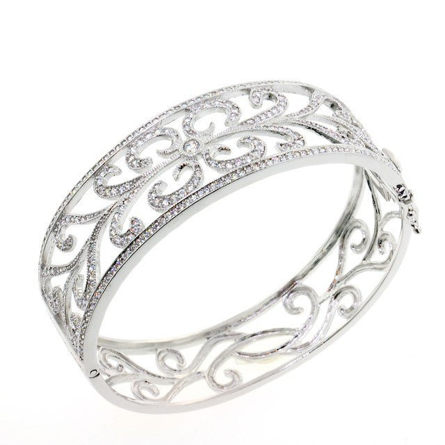 Fine Filigree CZ Crystal Bangle Bracelet