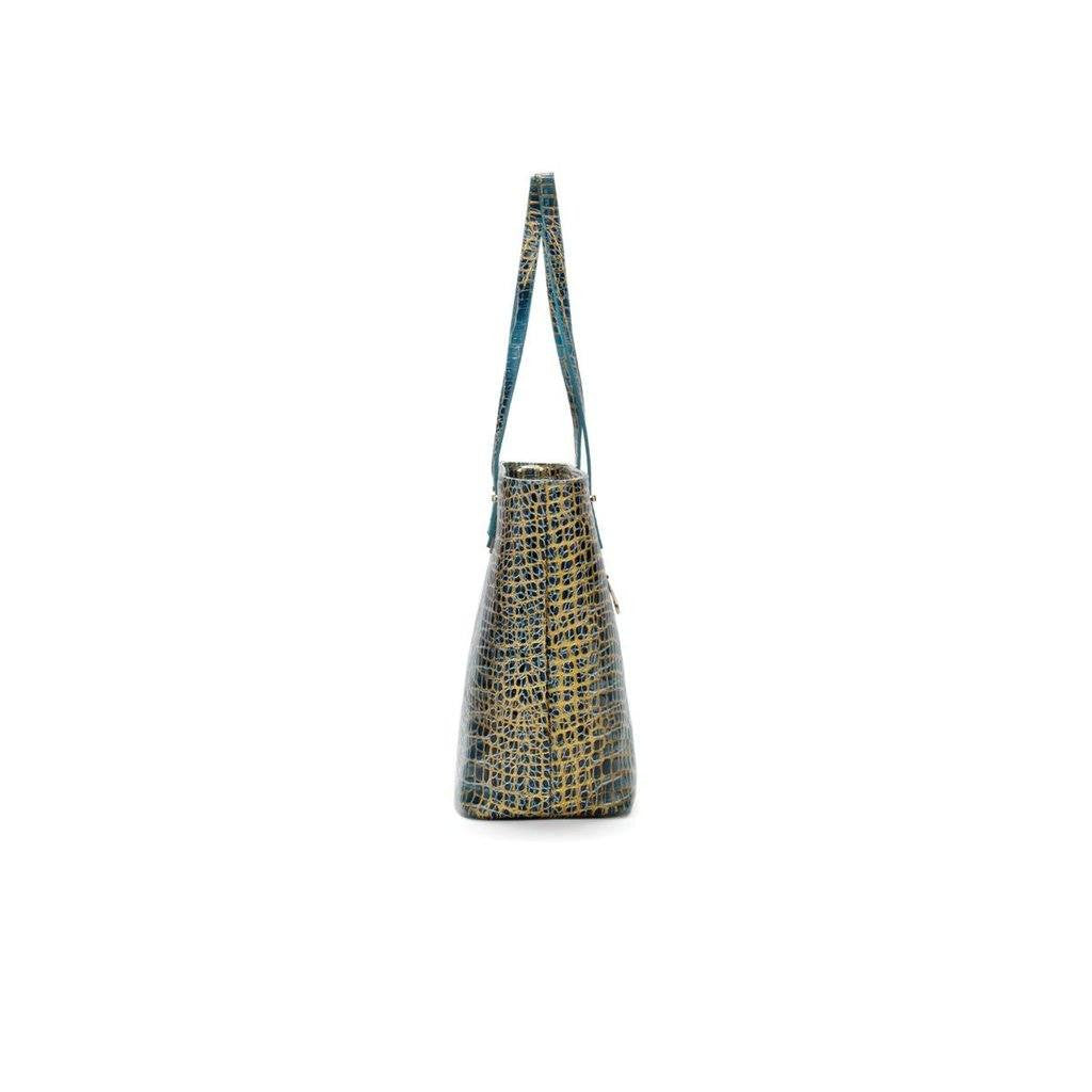 Teal Blue and Gold Patent Leather Tote