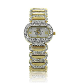 Gold Oval Swarovski Crystal Pearl Face Watch