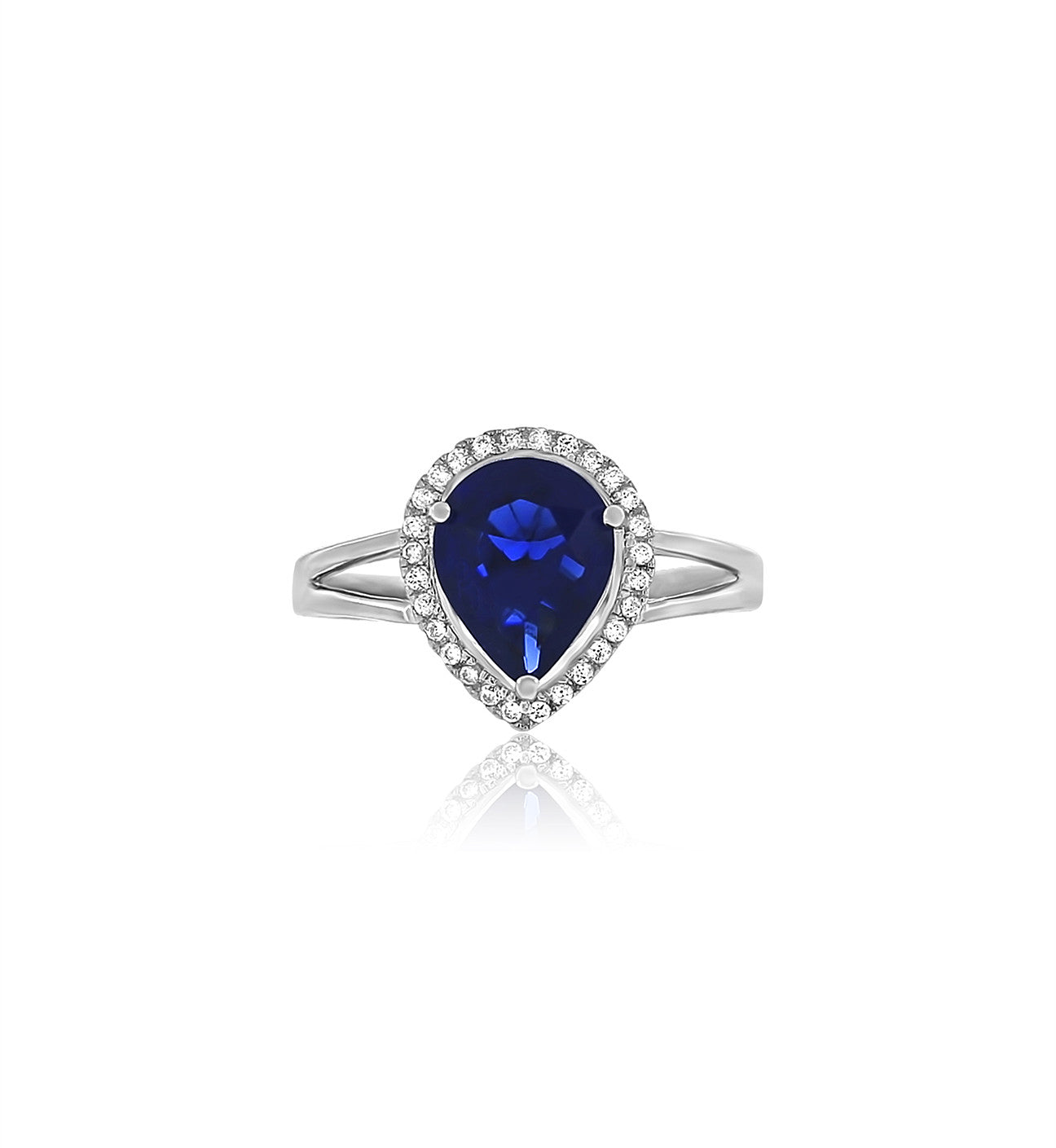 pear cz sapphire silver ring