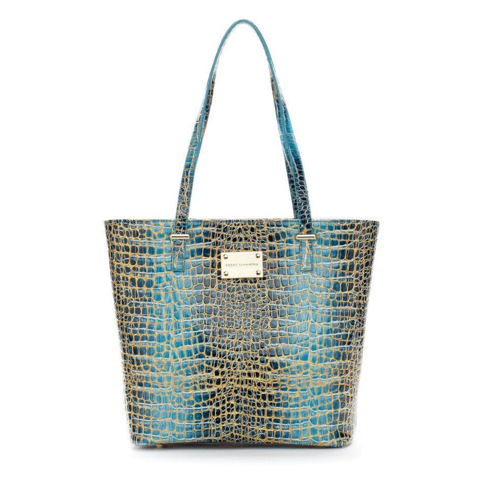 Teal Blue and Gold Patent Leather Tote