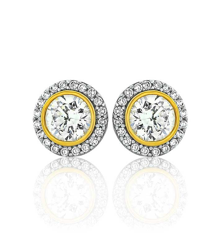 Two Tone Halo Studs (Silver Gold CZ)