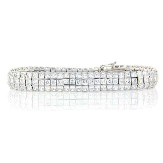 3 Row Silver Square Tennis Bracelet