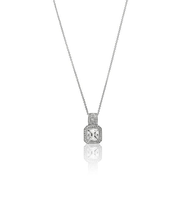 Asscher Cut cz Diamond Solitaire Pendant Necklace
