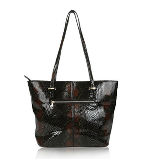 Black-brown-patent-leather-designer-tote-bag
