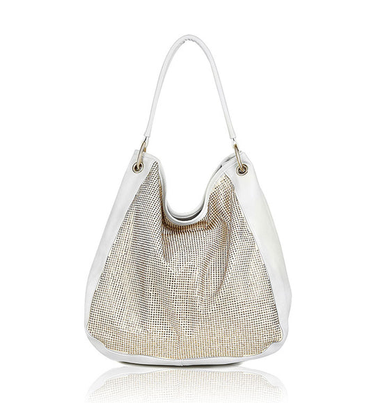 Large Rhinestone Rockstar Tote (Cream & Champagne)