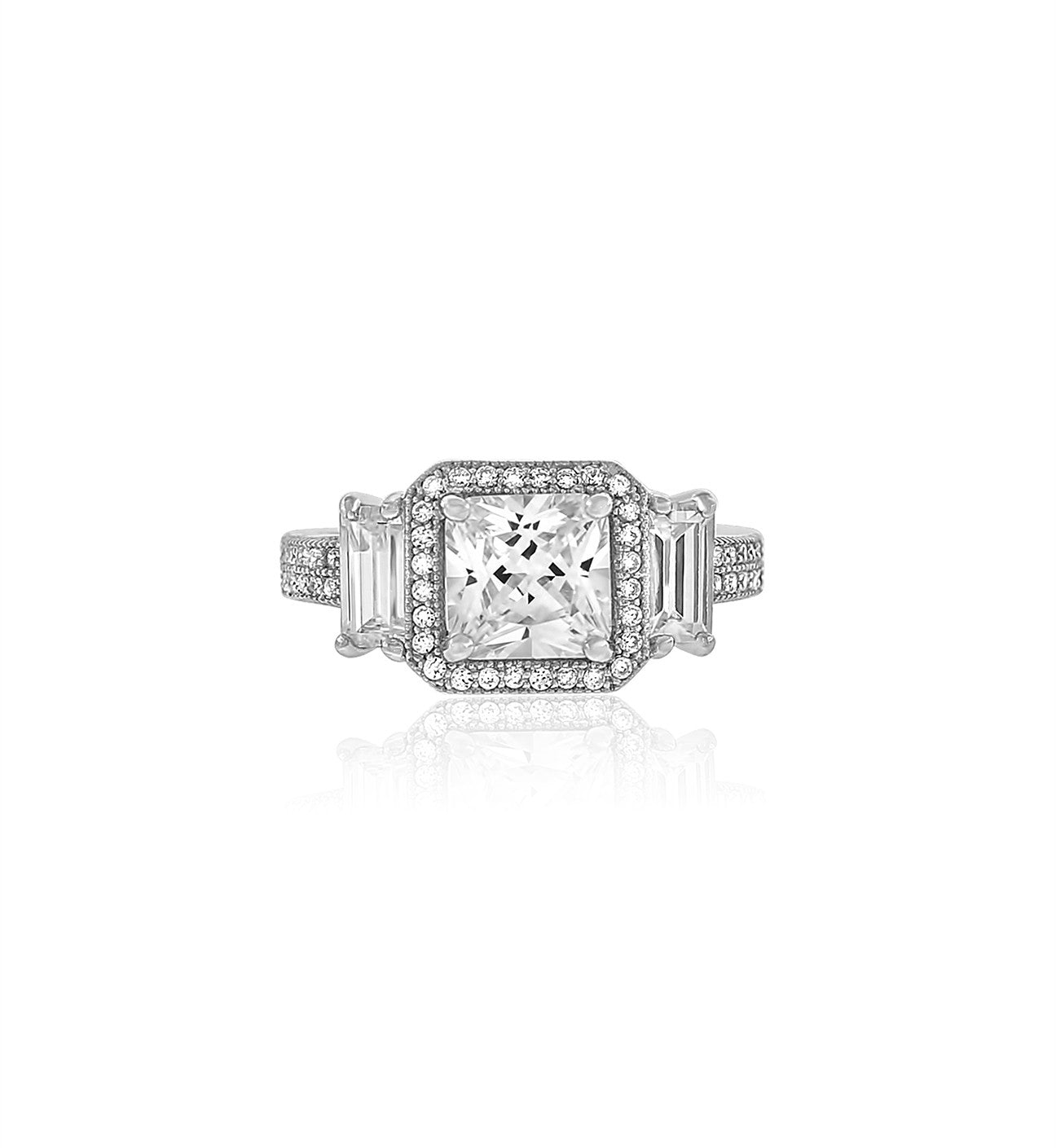 Cushion cut cz diamond silver ring