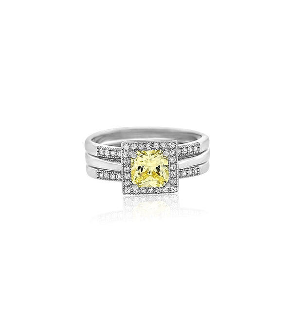 Cushion cut yellow diamond cz silver ring 2