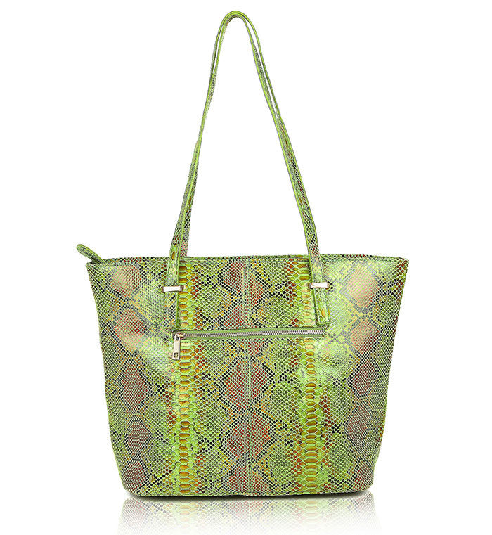 Green Brown Leather Designer Tote Bag