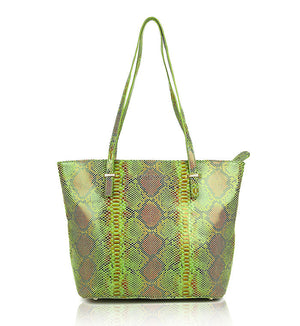 Green Brown Leather Designer Tote Bag