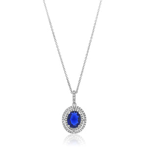 Oval CZ Sapphire Micropavé cz pendant necklace