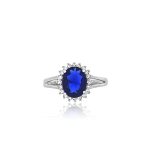 Oval cz sapphire silver ring