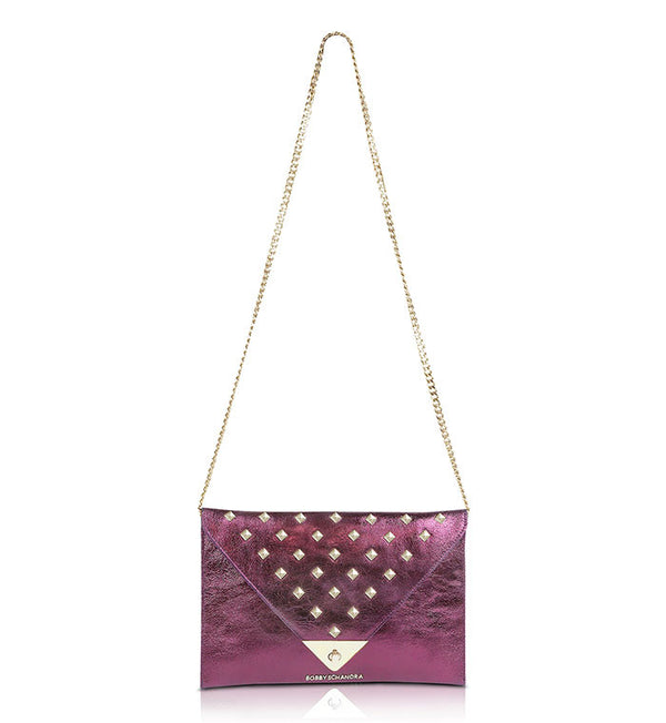 Purple and Gold Leather Studded Clutch Purse Bag