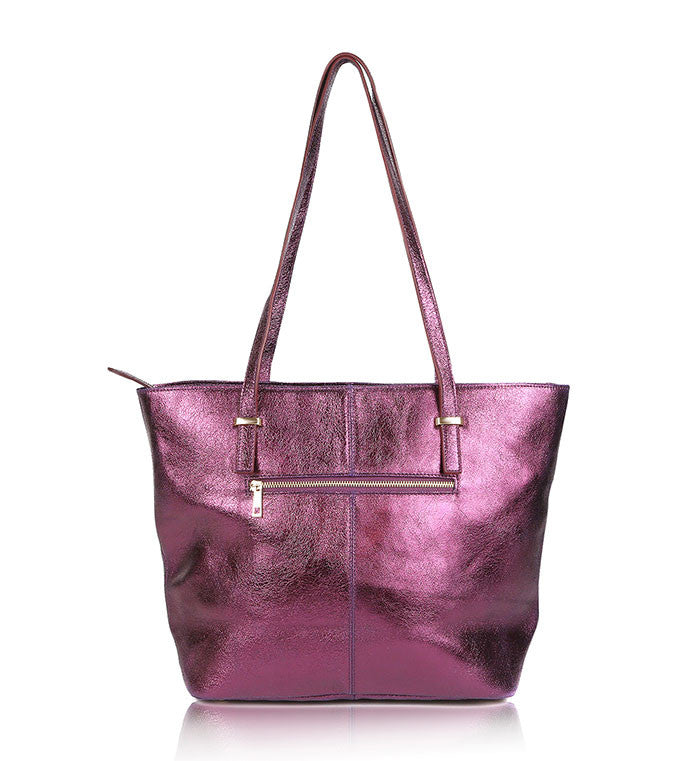 Purple Leather Designer Tote Bag