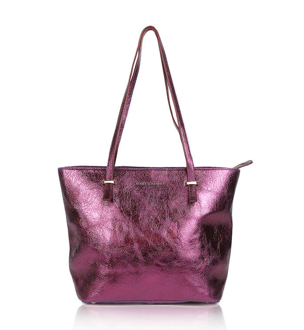 Purple Leather Designer Tote Bag