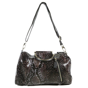 Black and Brown Patent Leather Snake Print Bag
