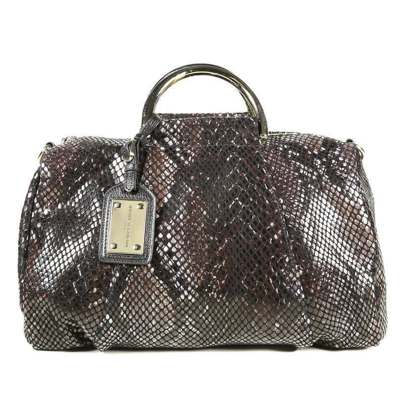 Black and Brown Patent Leather Snake Print Bag