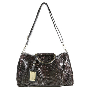Black and Brown Patent Leather Snake Print Bag