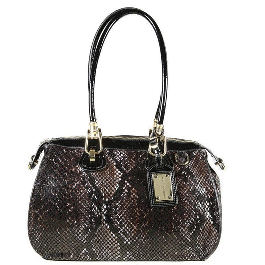 Black and Brown Patent Leather Snake Print Satchel Tote