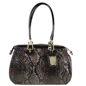 Black and Brown Patent Leather Snake Print Satchel Tote
