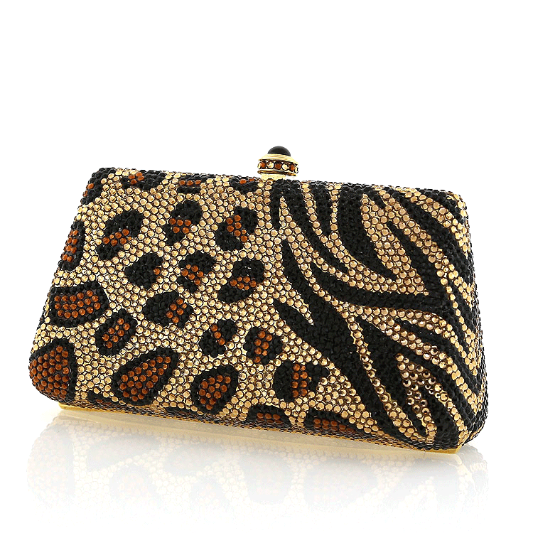 Black and Gold Animal Print Swarovski Crystal Evening Clutch