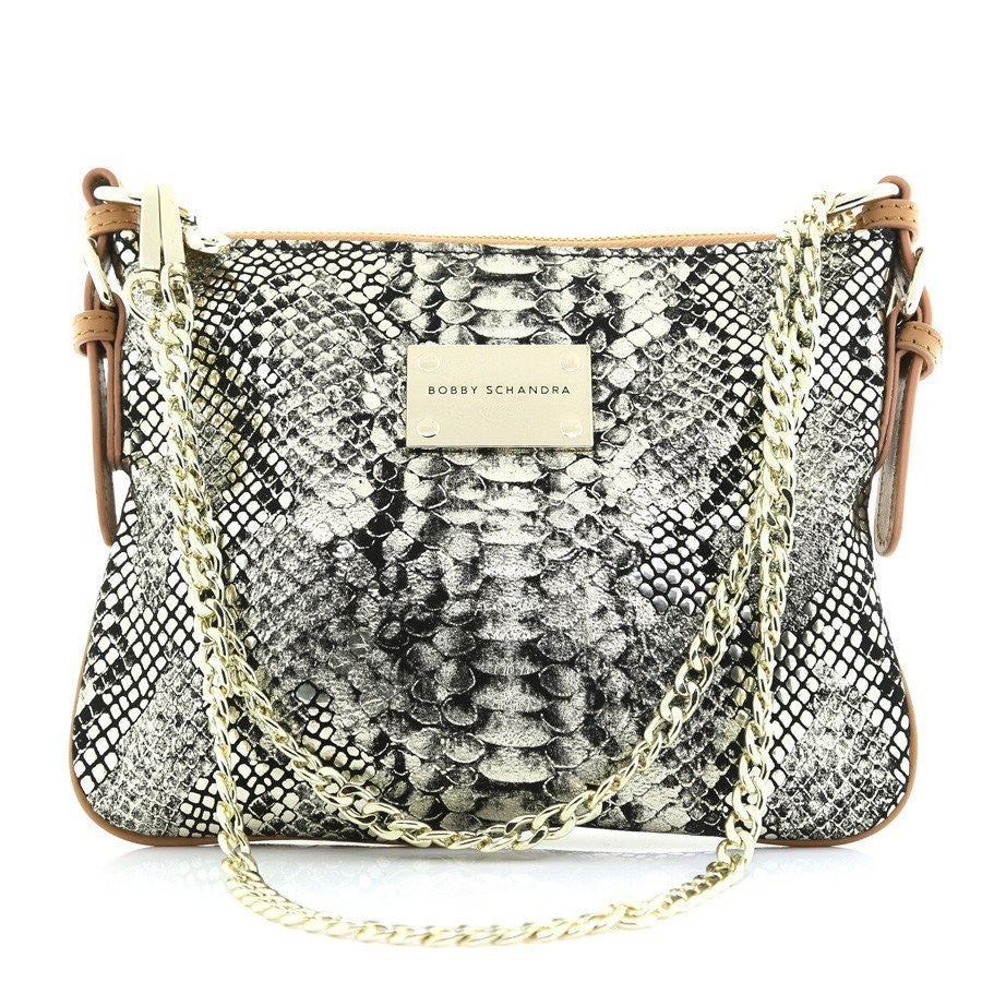 Designer Gold and Black Python Print Leather Cross body Handbag