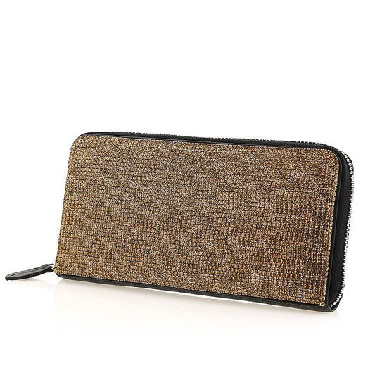 Black Leather Amber Swarovski Crystal Evening Clutch