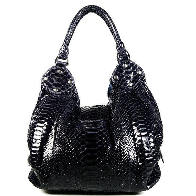 Black Patent Hobo Python Bag