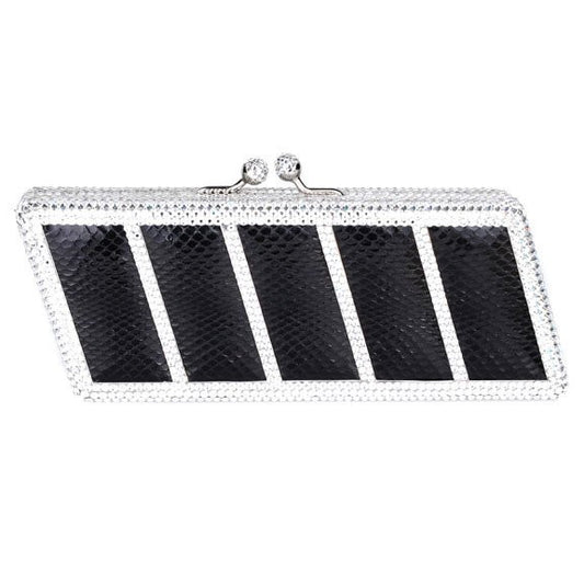 Black Python Print Swarovski Crystal Clutch