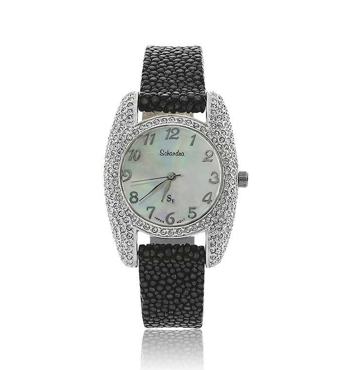 Black Sting Ray Swarovski Crystal Pearl Face Designer Watch