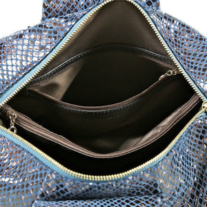 Blue Patent Leather Snake Print Satchel Bag