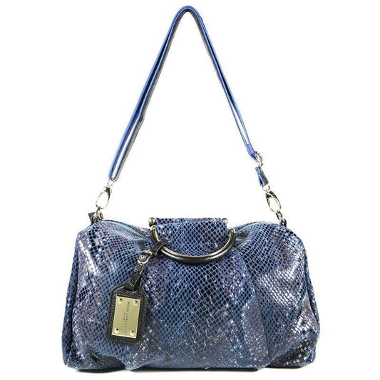 Blue Patent Leather Snake Print Satchel Bag