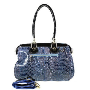 Blue Patent Leather Snake Print Satchel Tote