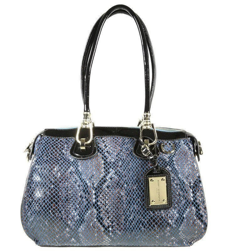 Blue Patent Leather Snake Print Satchel Tote