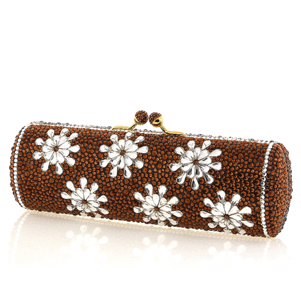 Brown Sunflower Swarovski Crystal Evening Clutch