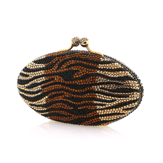 Brown Zebra Swarovski Crystal Evening Clutch