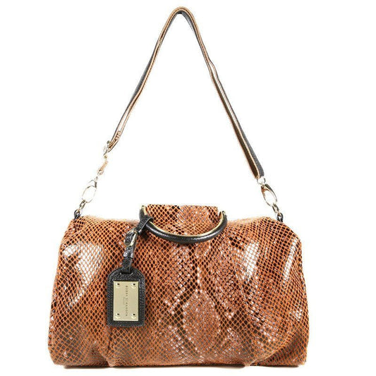 Camel Orange Patent Leather Snake Print Satchel Bag