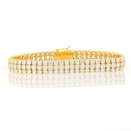 Gold 3 Row Round CZ Tennis Bracelet