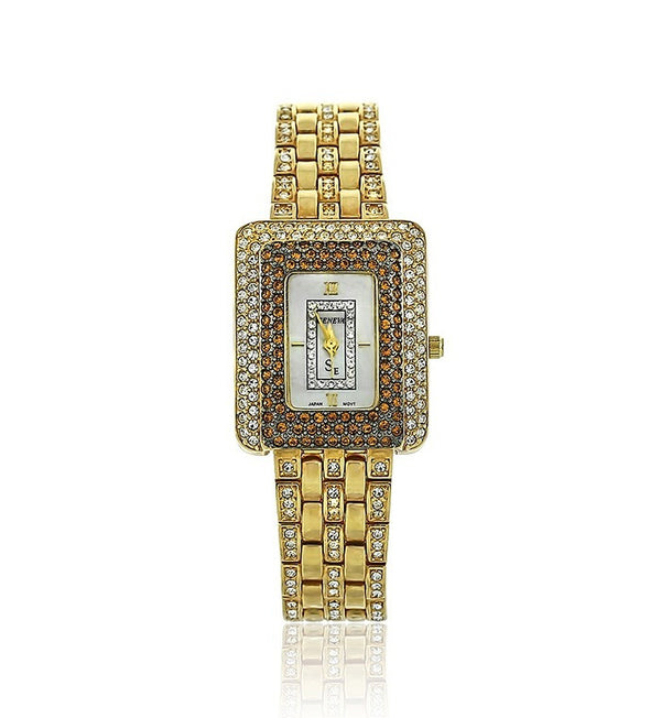 Gold and Bronze Swarovski Crystal Pearl Face Watch