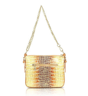 Gold Crocodile Print Designer Handbag Messenger Crossbody Bag