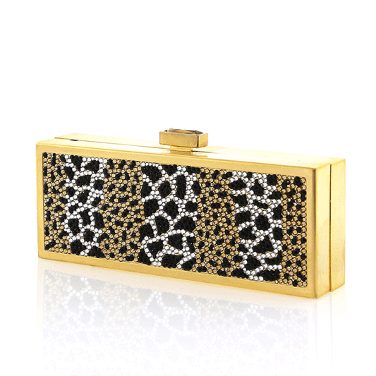 Gold Exotic Animal Print Swarovski Crystal Evening Clutch