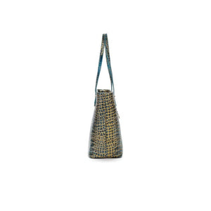 Teal Blue and Gold  Patent Leather Tote