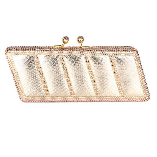 Gold Python Print Swarovski Crystal Clutch