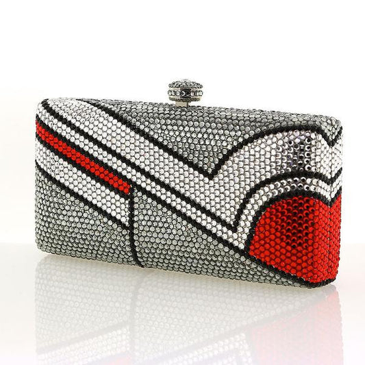 Gray and Red Modern Swarovski Crystal Evening Clutch