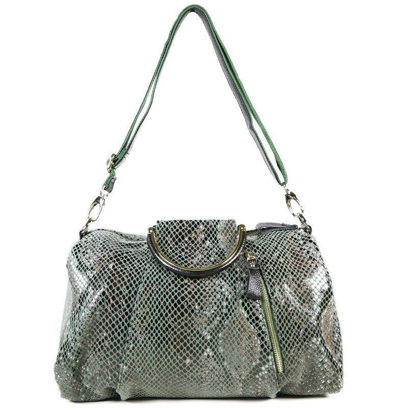 Green Patent Leather Snake Print Satchel